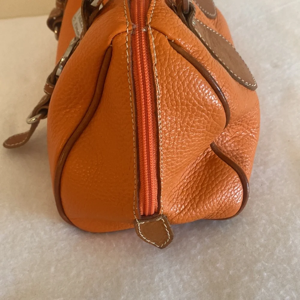 Orange Mini Leather Satchel Bag with Brown Trim - Picture 6 of 9